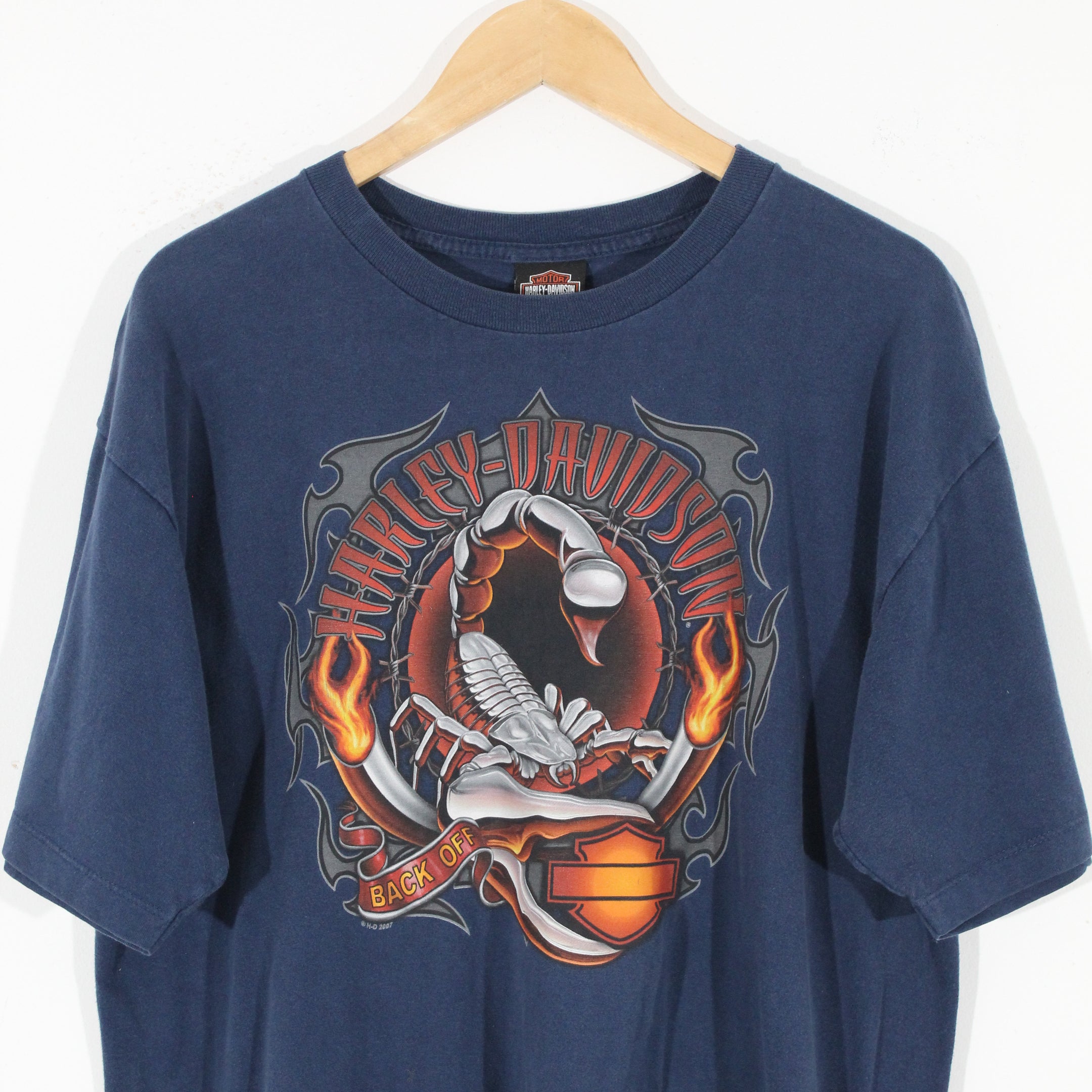 Blue Harley Davidson Back Print T-Shirt (XL)